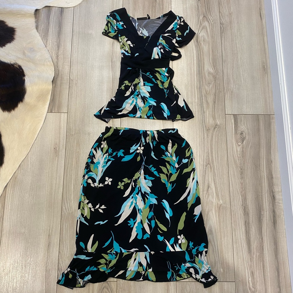Bay Studio Black Floral Top and Skirt Set